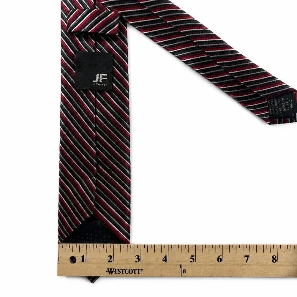 JF J Ferrar Mens Tie Red Black White Diagonal Stripe Polyester Necktie 57x3.25